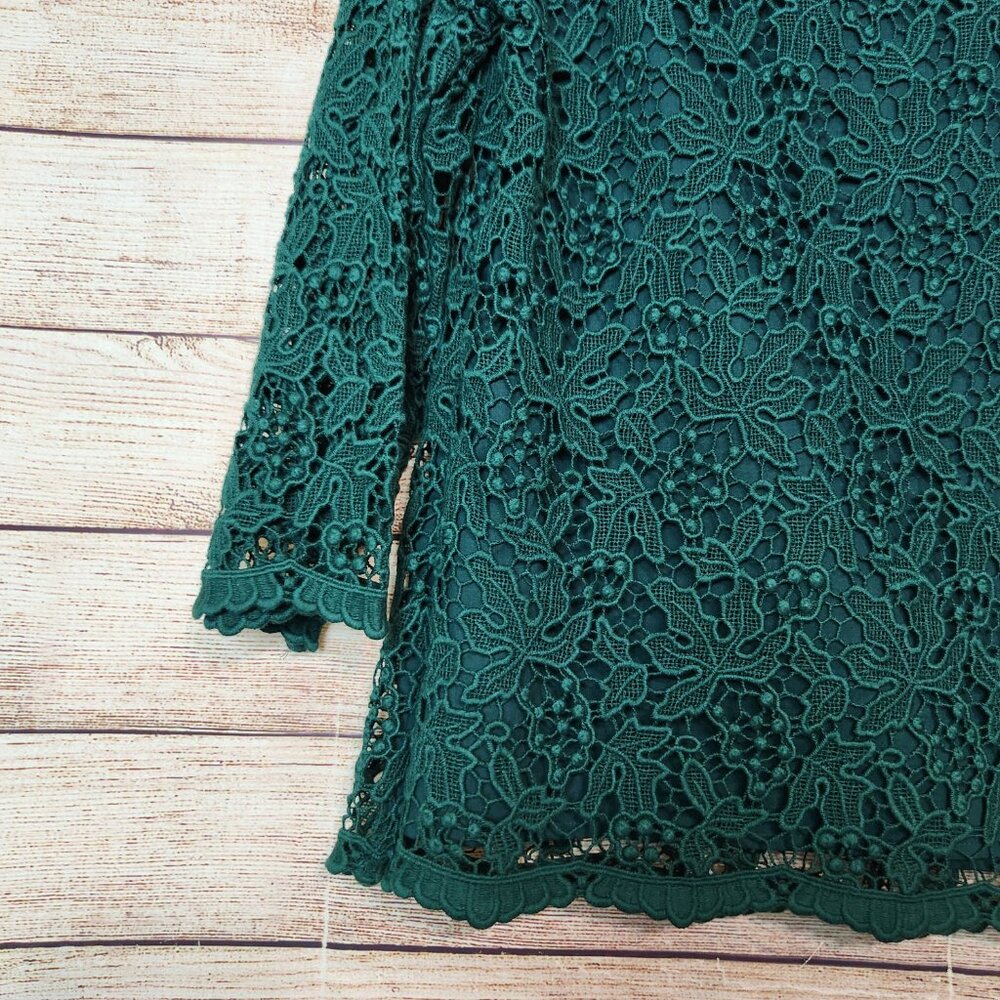 Talbots Cotton Lace Blouse Green 14P Lined NWT Hidden Side Zipper Blouse Top - Picture 13 of 16